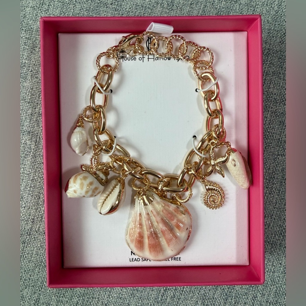 House of Harlow 1960 Gold Tone Shell Charm Bracelet - Picture 2 of 4